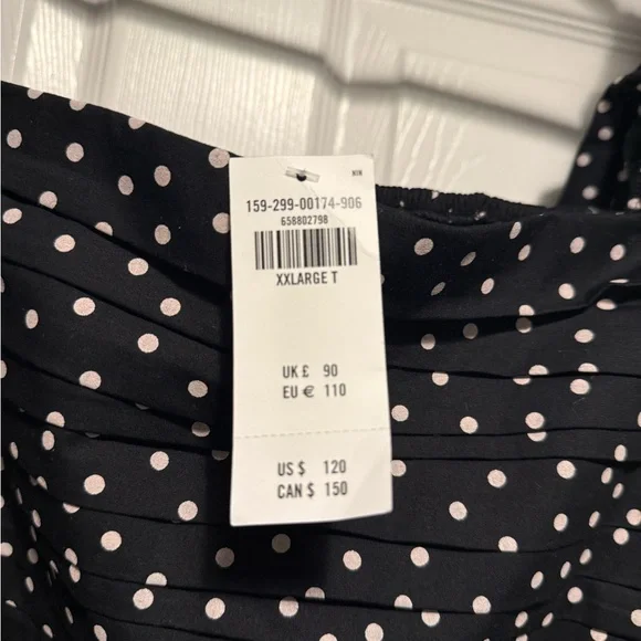 Abercrombie Emerson Polka Dot Dress Midi Black Tan - Picture 3 of 3